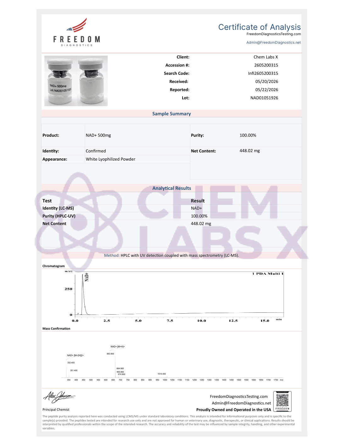 COA — NAD+ (1000mg) Biofermented (5ml Vial)