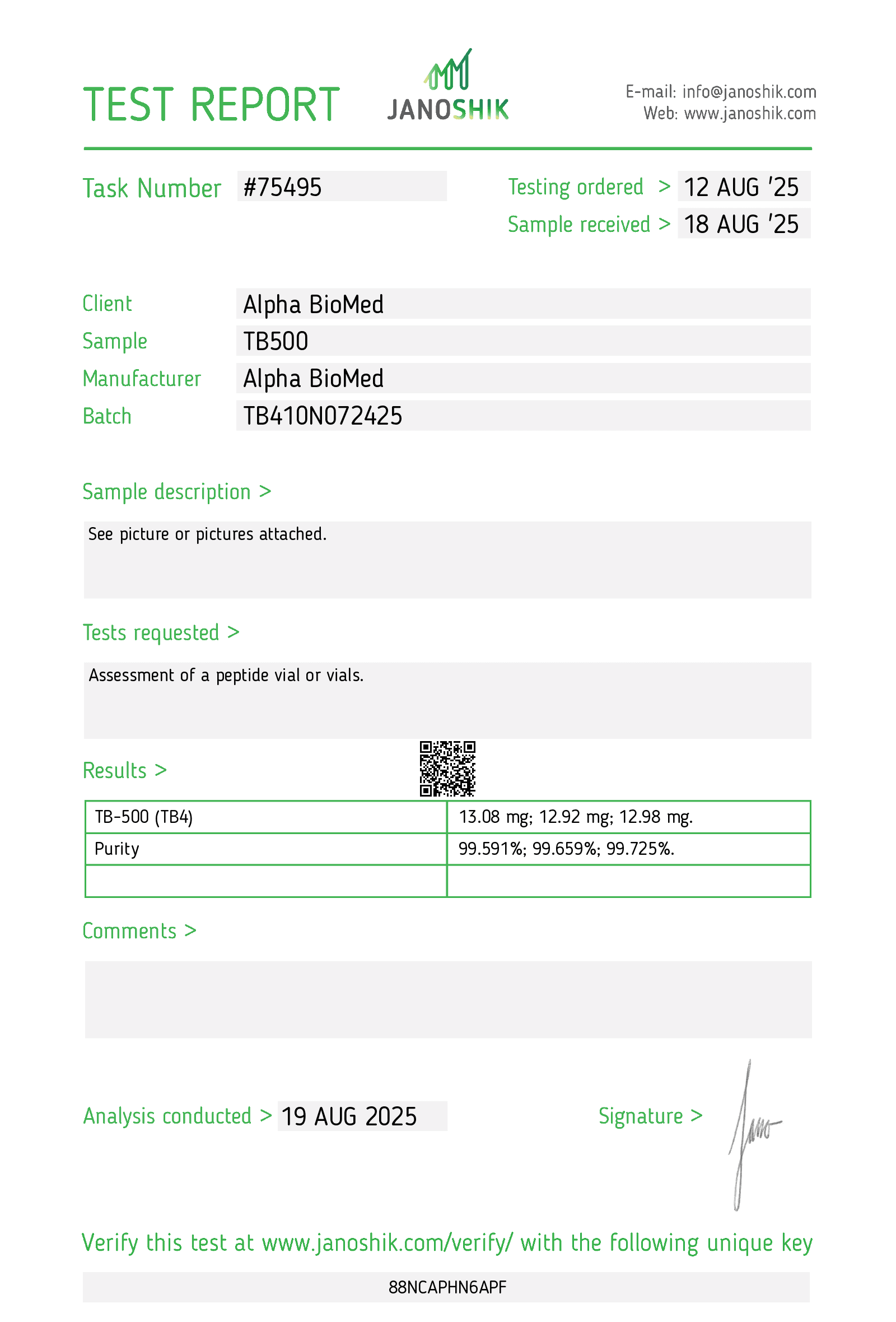 COA — Thymosin Beta 4 (TB500) (10mg)